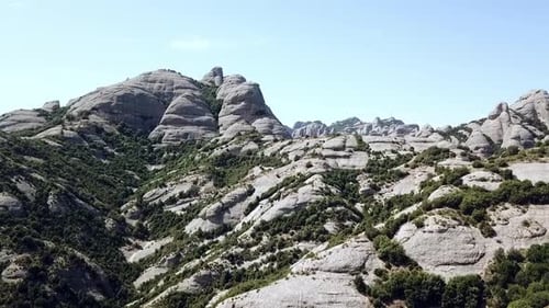 Aerial view of the Montserrat mountains near Barcelona, Catalonia, Spain, Europe