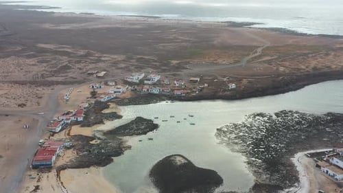 Aerial View of Majanicho Village and Beach, Fuerteventura