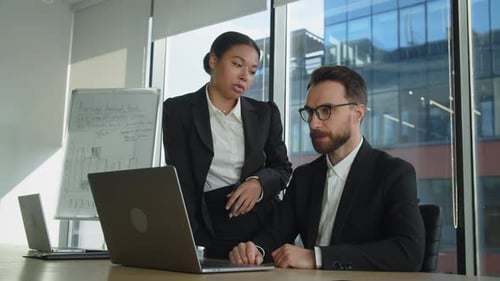 Yong Businessmanyoung Man and Woman are Working in the Office Colleagues Discuss the Project