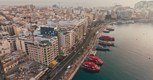 Aerial Perspective of Valletta Malta's Urban Landscape with Historic Streets