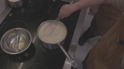 Carbonara Sauce Cooking for Spaghetti and Pasta Cooking Creamy Pasta Carbonara Sauce Boiling Creamy