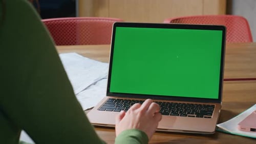 Office Woman Using Mockup Computer Closeup Worker Hand Swiping Touchpad Working