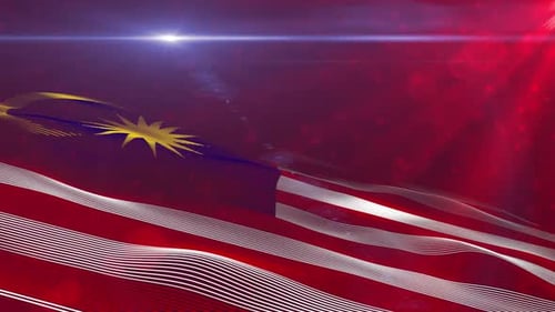 Waving Malaysia Flag Animation with Elegant Light Rays