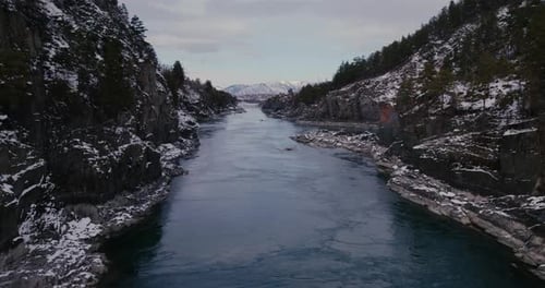 Aerial View Mountain Landscape with Forest and River