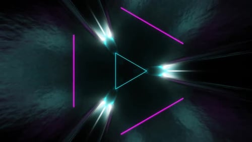 Cyan And Pink Sci-Fi Glossy Triangle Tunnel Background Vj Loop In HD