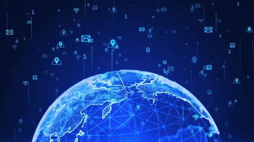 Animated Global Network with Digital Earth and Communication Icons