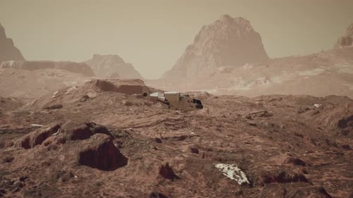 Raumschiff fliegt über den Mars Terrain 2