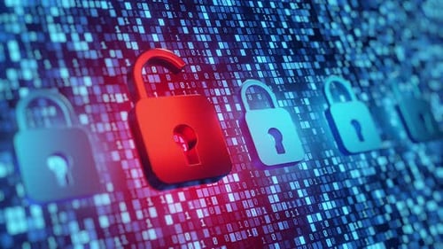 Cybersecurity Data Breach with Open Padlock and Binary Code