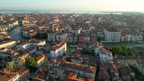 Sunrise Over Venice Aerial View of Grand Canal Gondolas and Boats Italy