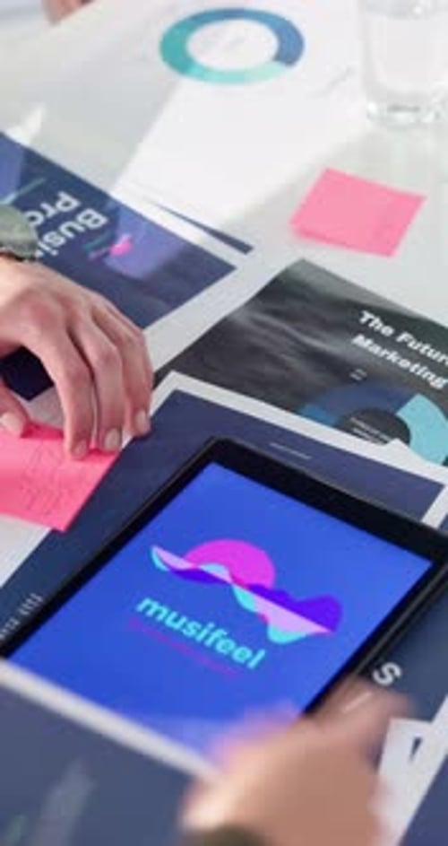 Business people, hands and phone with tablet screen for app, software development