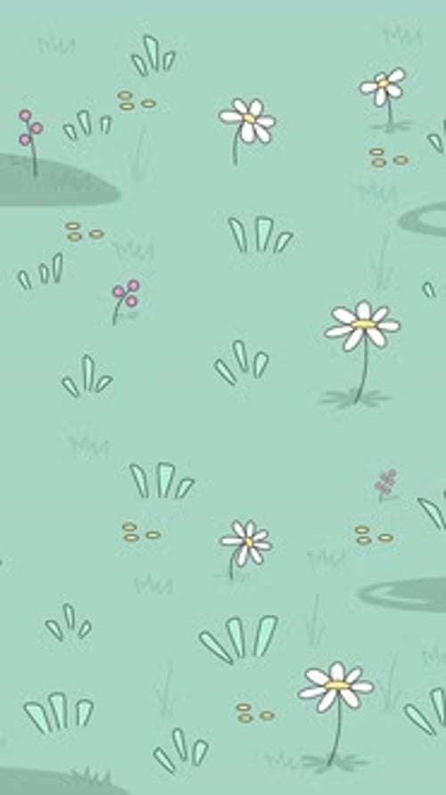 Lo-Fi aesthetic green meadow with small flowers swaying vertical animation background
