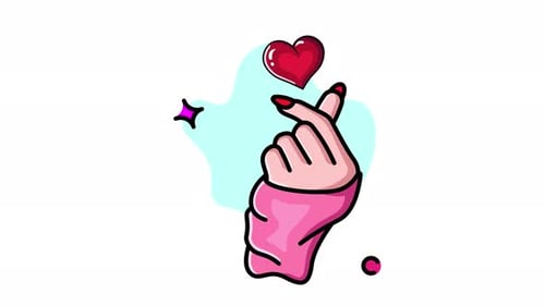 Animated Hand Making Korean Finger Heart Gesture with Red Heart