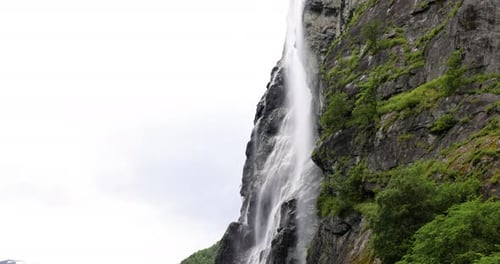 Geiranger fjord, waterfall Seven Sisters. Beautiful Nature Norway natural landscape.