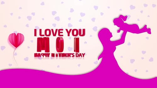 Happy Mother's Day Animated Greeting with Hearts and Family Silhouette