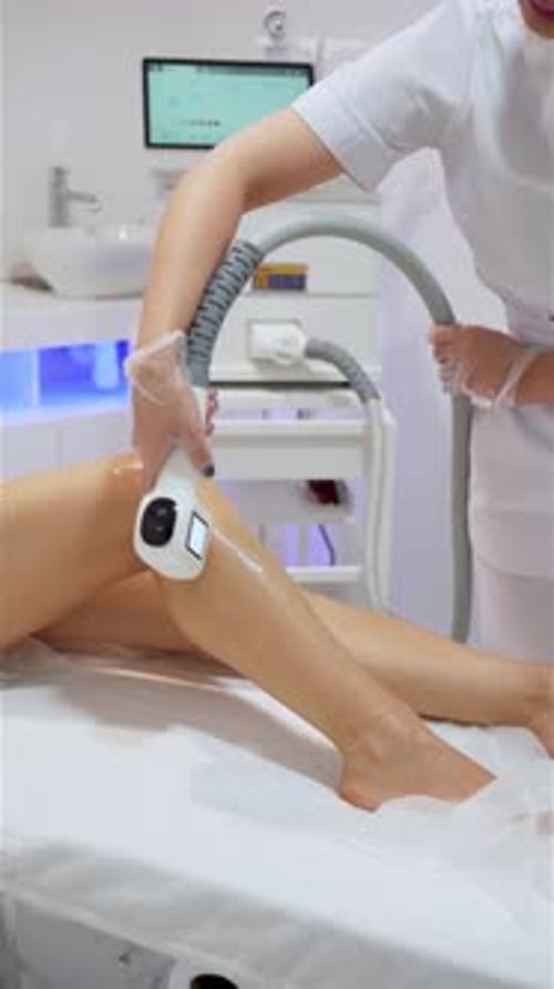 Woman Performs Laser Hair Removal Treatment on Legs