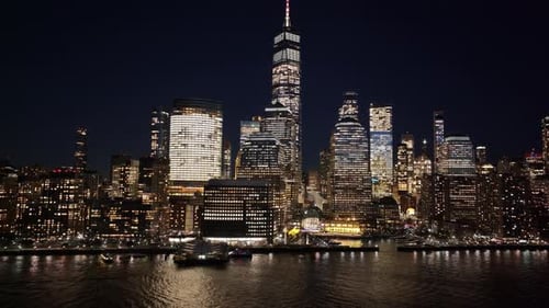 Night View of New York Skyline At Manhattan In New York United States.