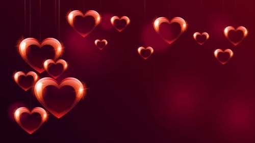 Glossy Red Hearts Floating Romantic Loop Background