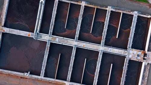 Aerial View of Water Treatment Facility Processing Wastewater