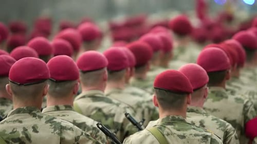 War Victory Parade Sordiers Wear Red Berets Russian Spetsnaz Ukraine Conflict