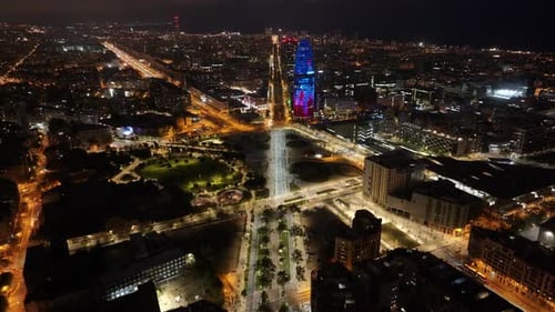 Night Skyline of Barcelona Skyline At Barcelona In Catalonia Spain.