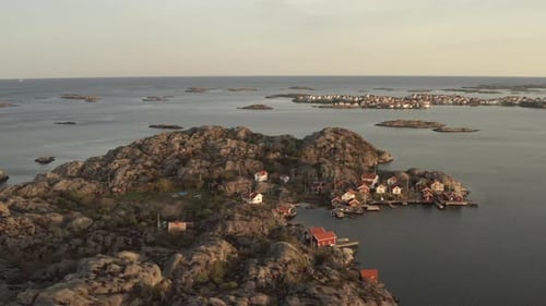 Aerial view of densely populated archipelago islands Gullholmen Härmanö, Sweden.