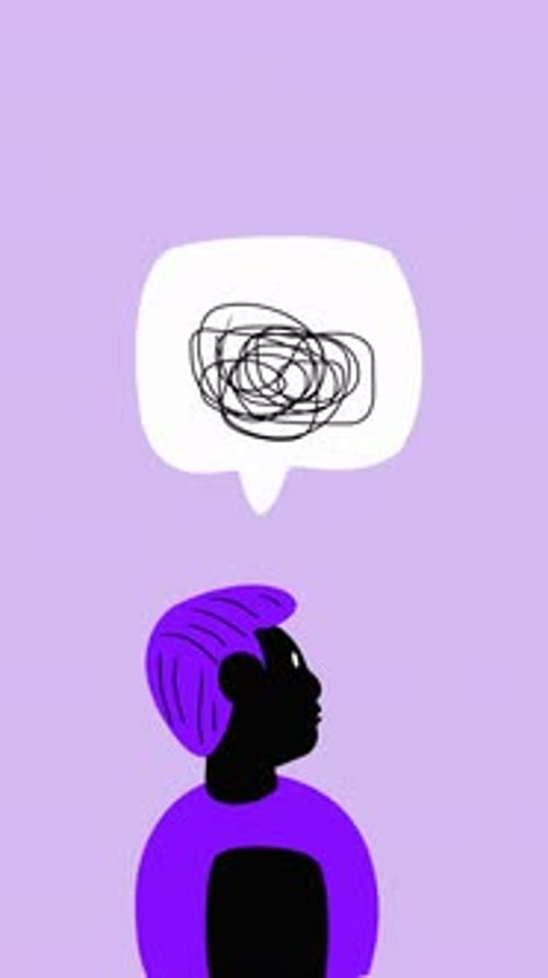 Flat Design Animation of Person with Confused Thoughts Bubble
