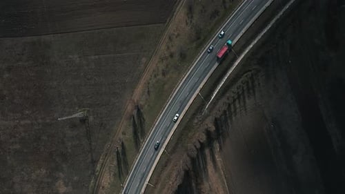 Aerial of Rush Hour Traffic with Highway Panorama Slow Motion
