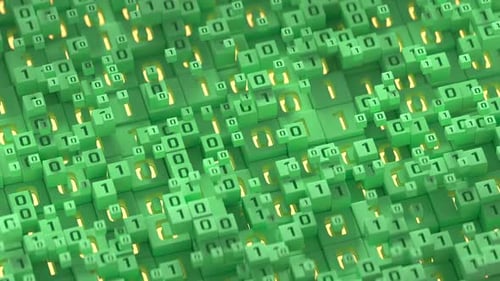 Green binary code. Programming and technology background. 3D render seamless loop animation