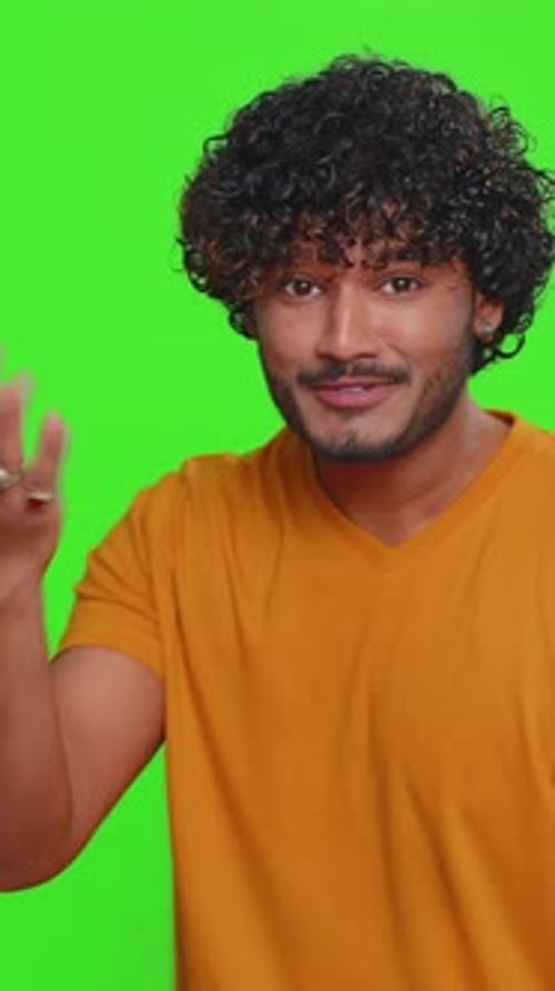 Man Showing Inviting Gesture with Hands Ask to Join Beckoning to Coming Gesturing Hello Goodbye