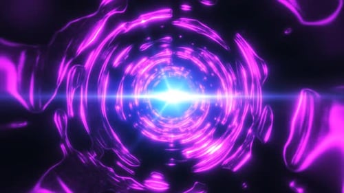 A glowing purple tunnel with a radiant light at its center, creating a futuristic and sci-fi