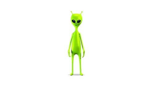 Animated 3D Green Alien Character Standing and Blinking