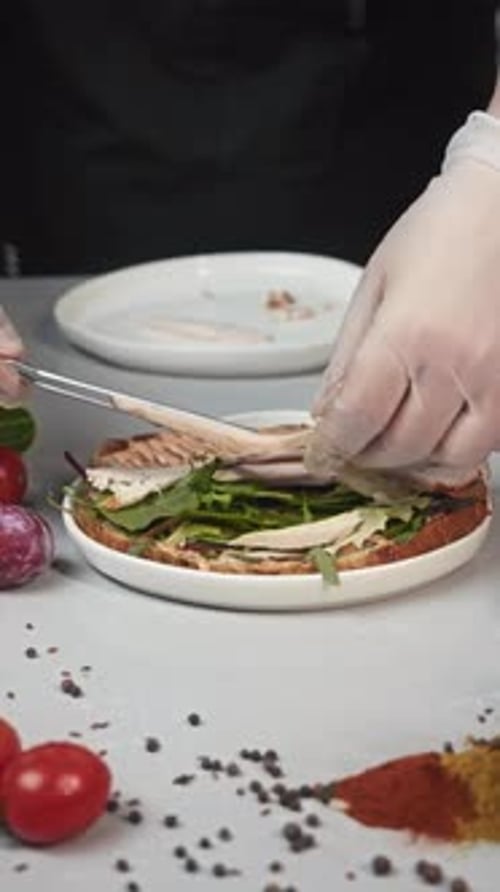 Chef Enriches the Bruschetta with Turkey Meat to Make It More Satisfying and Healthy Vertical