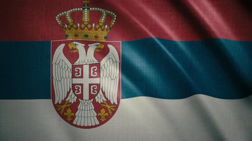 Serbia Flag Waving with National Emblem Seamless Loop