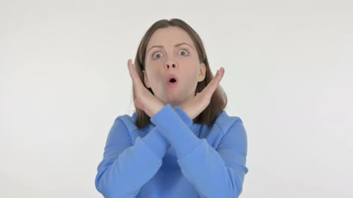 Woman Makes Stop Gesture with Crossed Arms