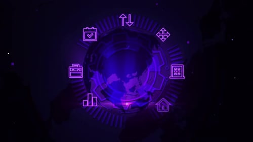 Futuristic Purple Themed Digital Globe Interface Display