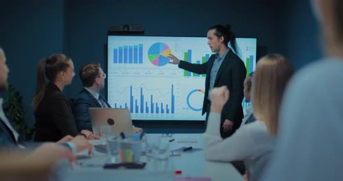 Marketing Expert Presenting Report and Strategy of Sales in Business Meeting in Office Prores