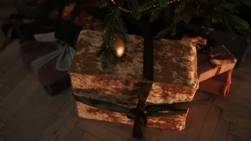 Presents Under Decorated Christmas Tree With Ornaments