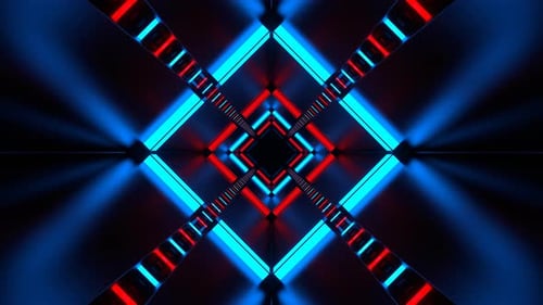 Red And Blue Pulsing Neon Lamp Tunnel Background Vj Loop In 4K