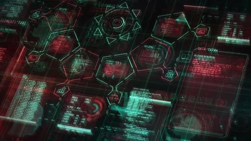 Futuristic HUD Display with Animated Code and Data Interface