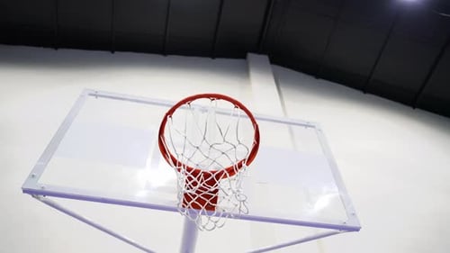 basketball hoop from the bottom inside the indoor basketball court