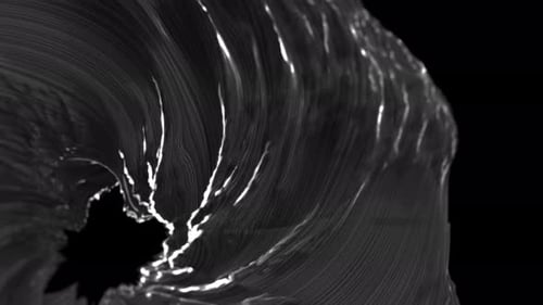 Black Wavy Swirling Whirlpool on Dark Background 3d Animation Loop