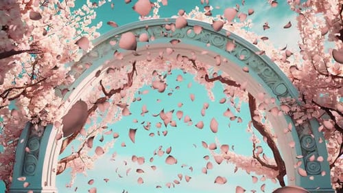 Pink Sakura Landscape Gate 4k Loop