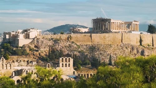 Acropolis of Athens in Greece with the Parthenon Temple on the Top of Hill Ancient Greek