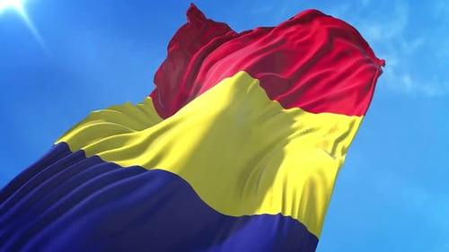 Realistic Waving Flag In Blue Sky Background Loop