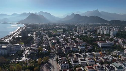 City of Antalya with Mountain Peaks and Coastline in View