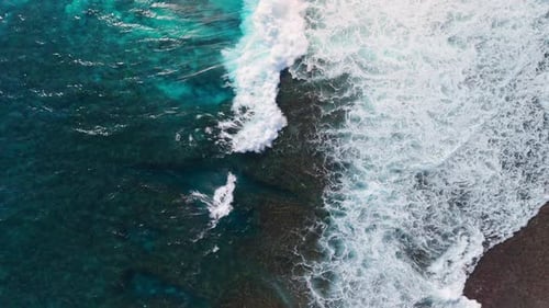 Crashing Waves in Sea Top Down View Ocean Waves Above Drone View