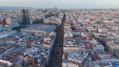 Breathtaking and Stunning Aerial View of Madrid Spain Captured at Beautiful Sunset Time