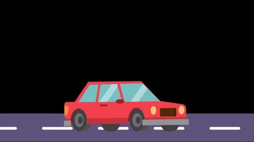 Red Car Driving On Road Near Beach In Summer On Alpha Channel