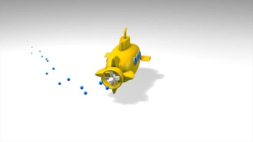 Animated 3D Yellow Submarine with Blue Bubble Trail