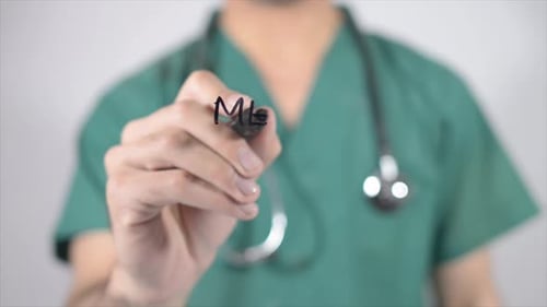 Medical Professional Writing Medical Check-Up On Glass